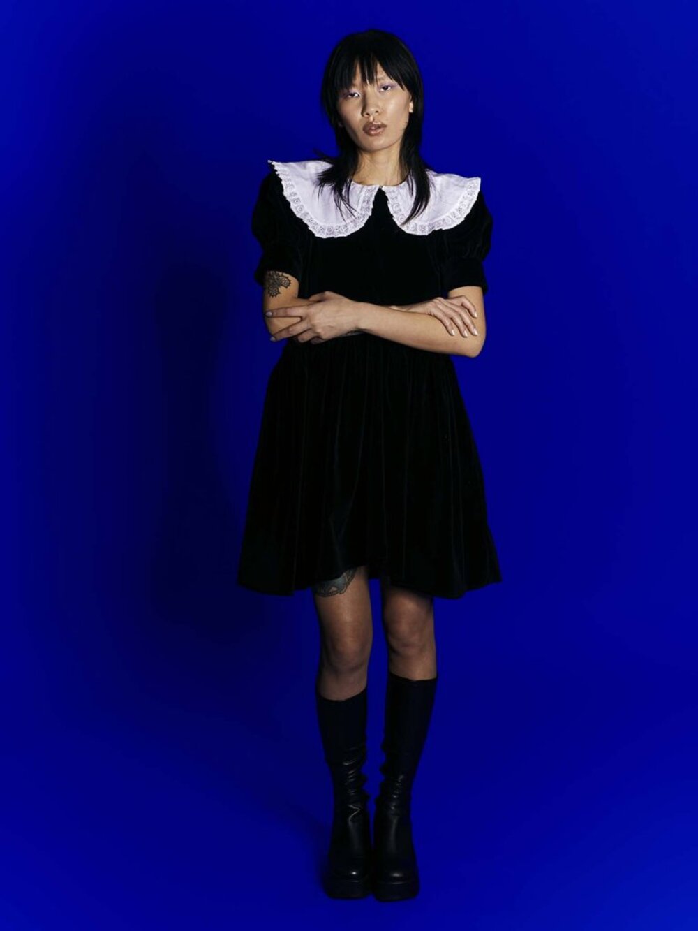 MaisonCleo Josepha Oversize Black Velvet Mini Dress Small